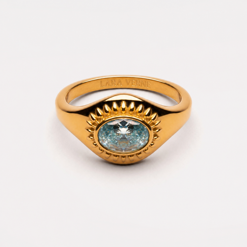 18K Gold Plated Blue Stone Ring by Lara Verne