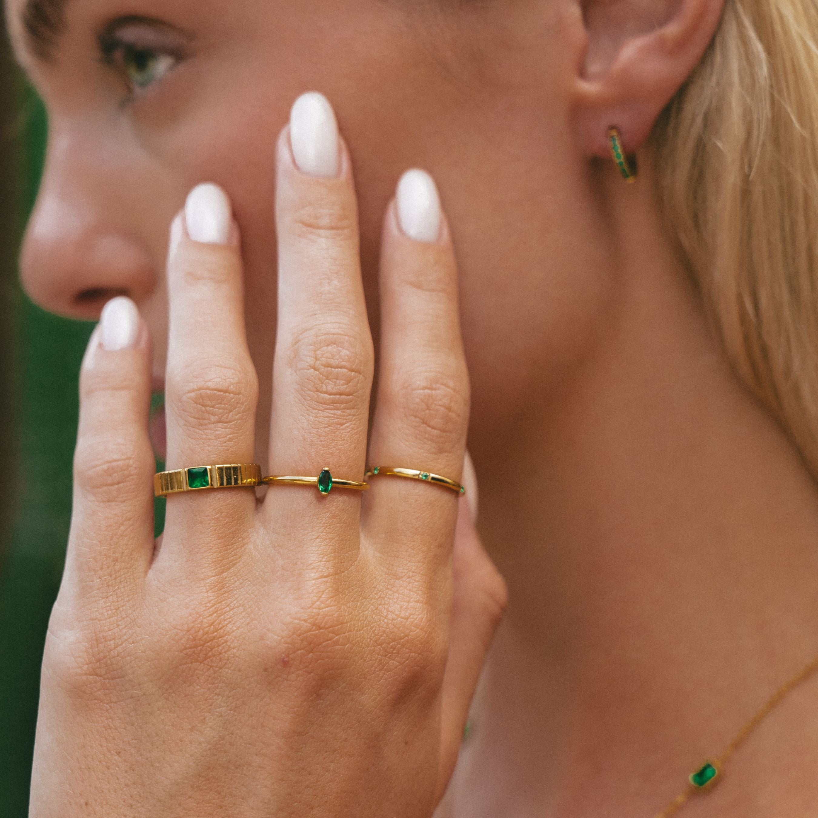 18K Gold Plated Chunky Emerald Green Zircon Ring