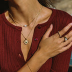 18K Gold Plated Green Stone Coin Pendant Necklace