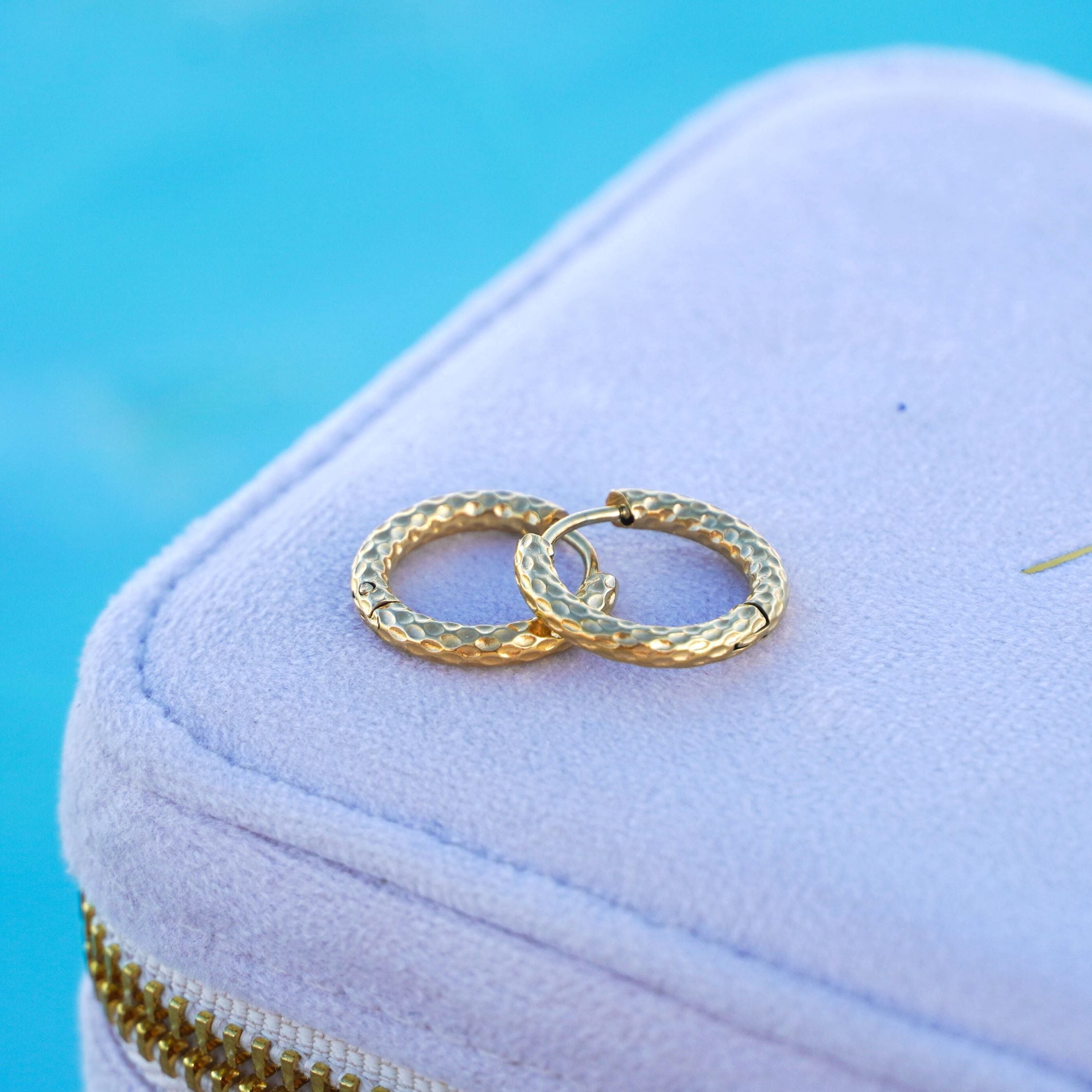 18K Gold Plated Hammered Hoop Earrings Huggie