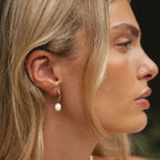 18K Gold Plated Hammered Freshwater Pearl Hoop Earrings