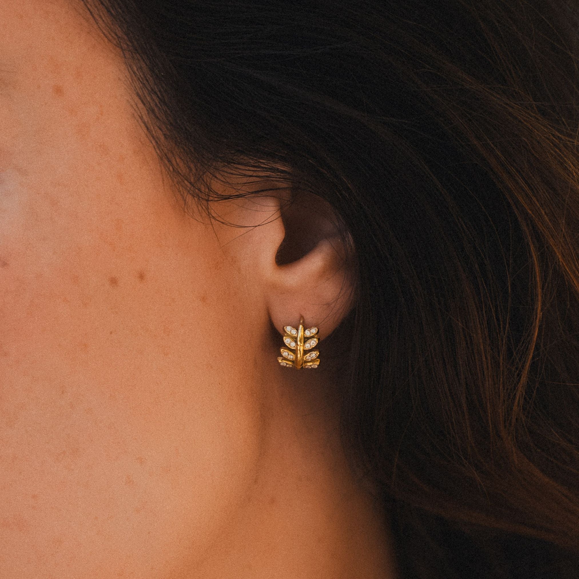 18K Gold Plated Laurel Leaf Hoop Earrings