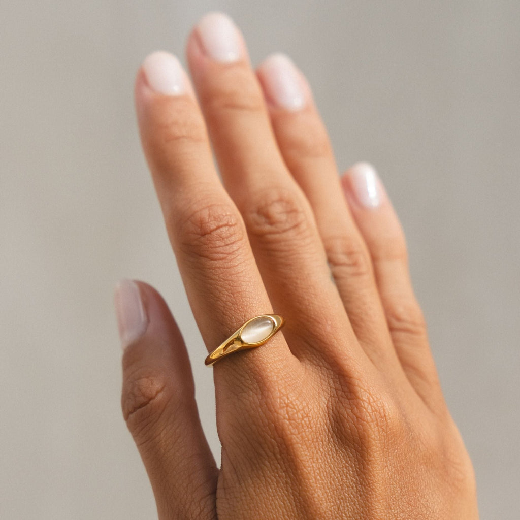 18K Gold Plated Moonstone Cabochon Band Ring