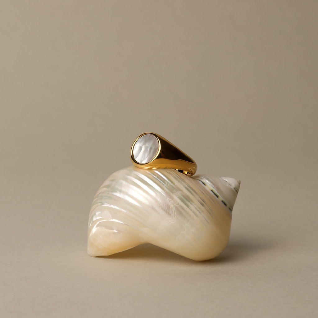 18K Gold Plated Mother of Pearl Band Ring