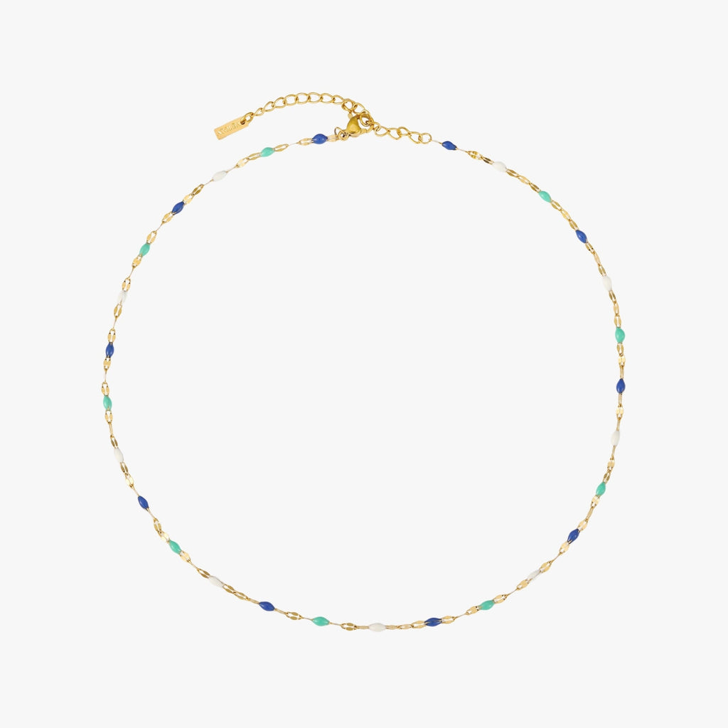 18K Gold Plated Blue Enamel Mykonos Choker Necklace