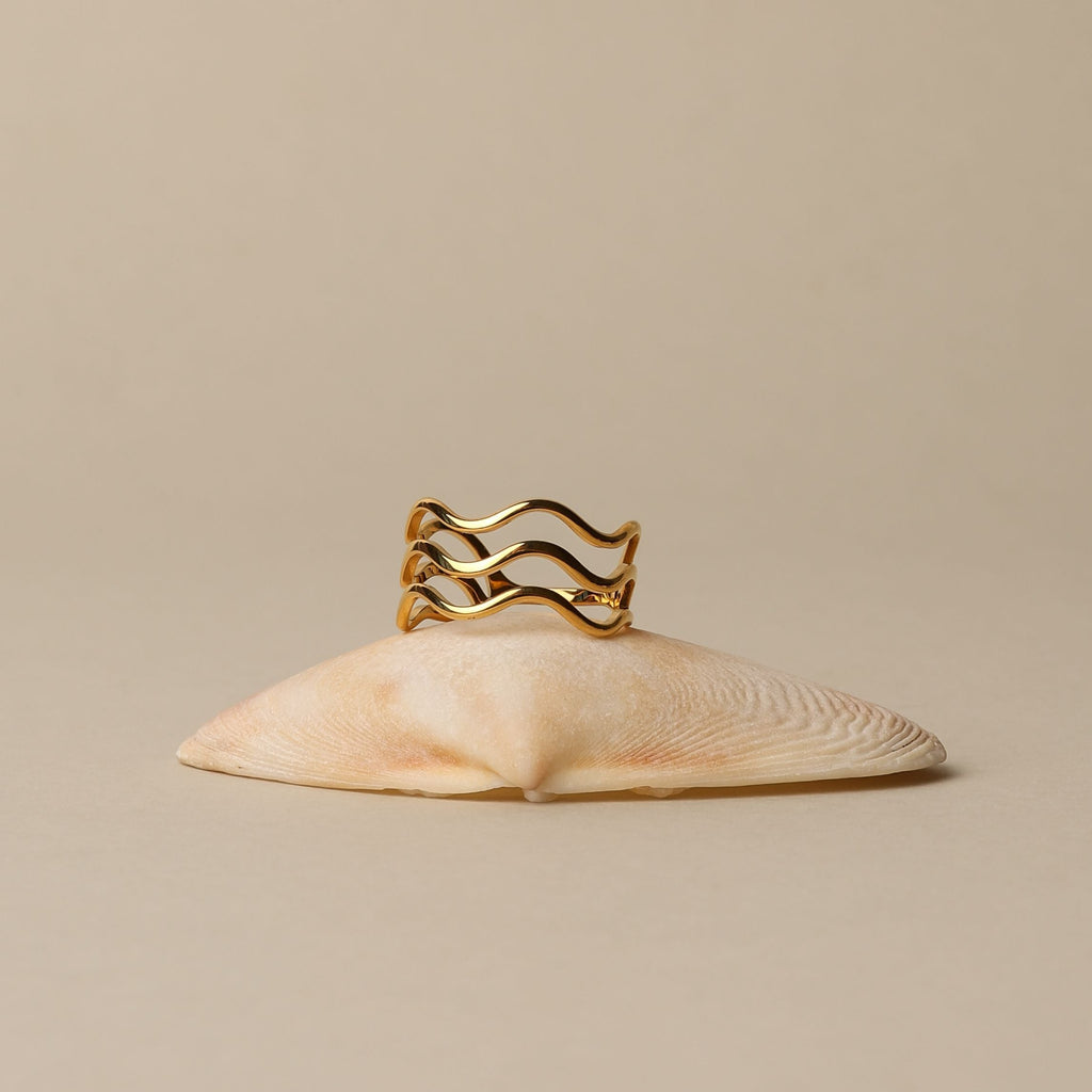 18K Gold Plated Ocean Three-Wave Ring Waterproof