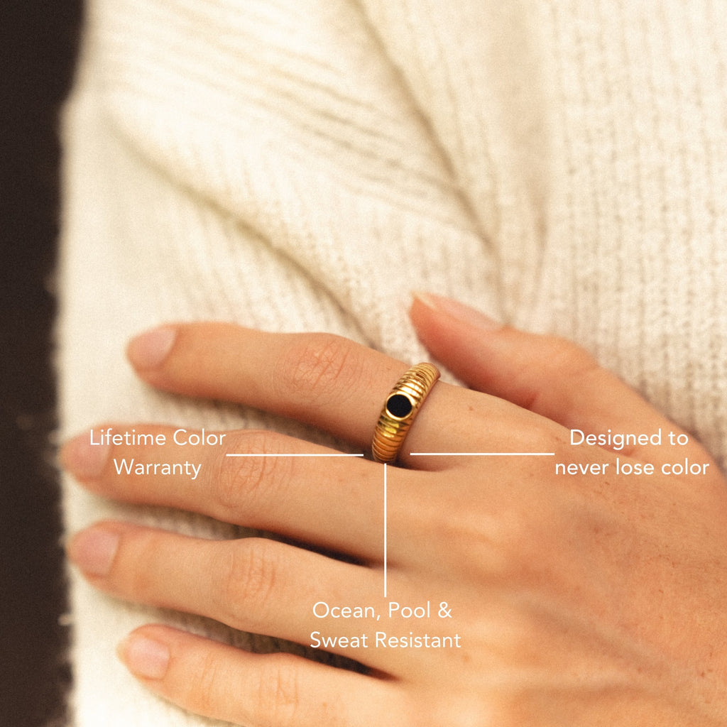 18K Gold Plated Seseh Black Onyx Band Ring