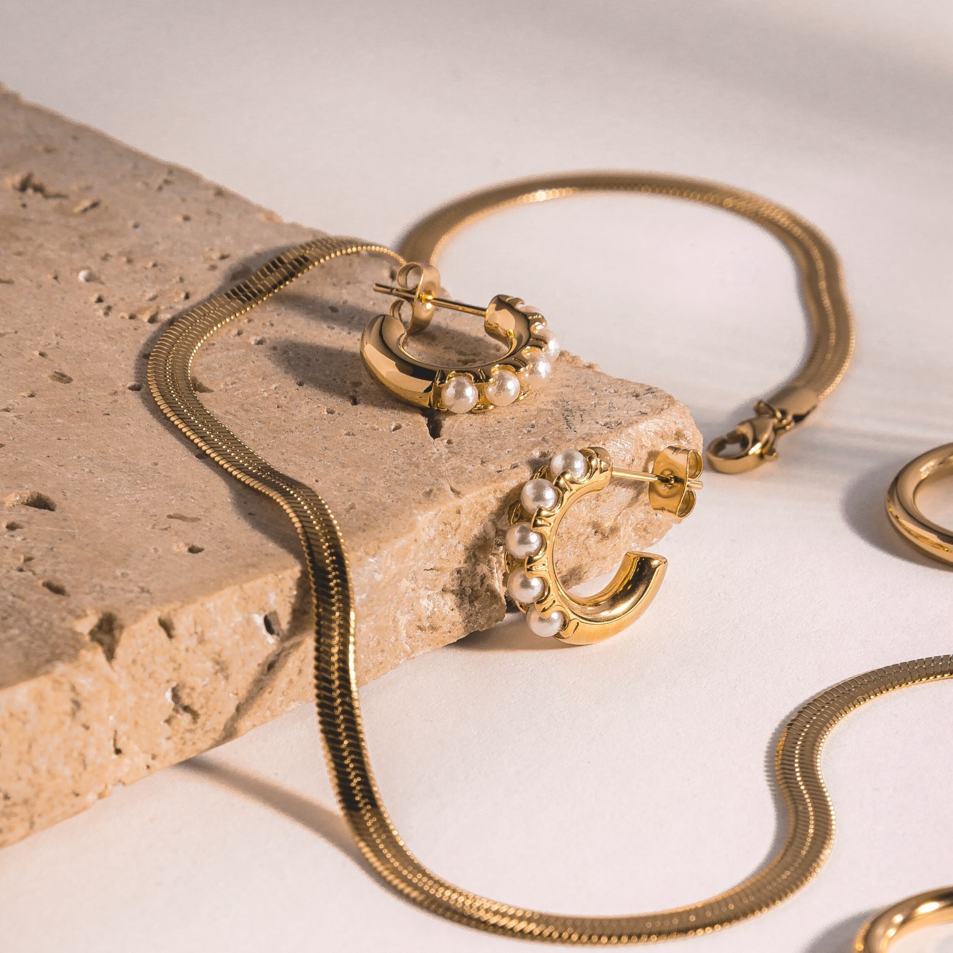 18K Gold Plated Mini Mother of Pearl Huggie Earrings