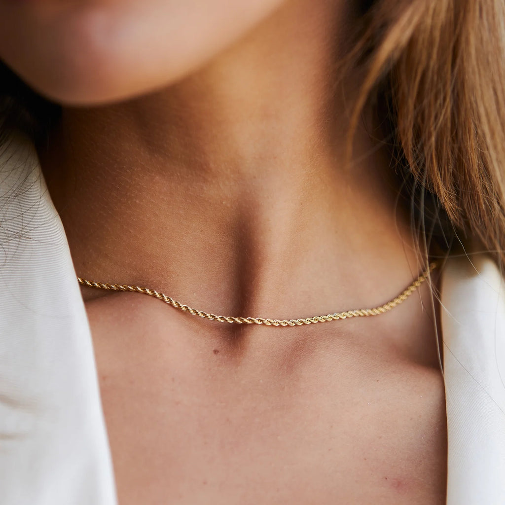 18K Gold Plated Dainty Rope Chain Necklace Waterproof Stainless Steel