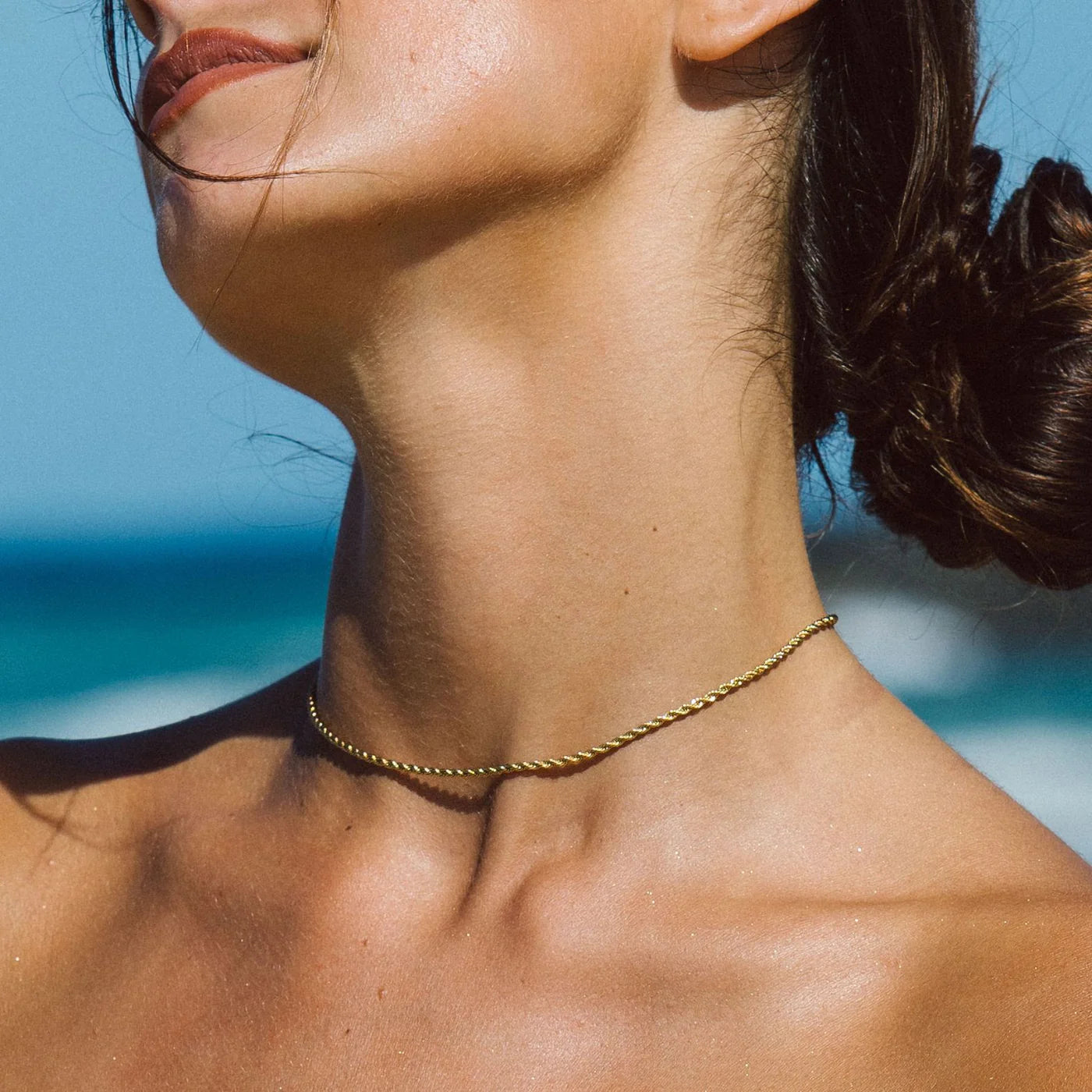 18K Gold Plated Dainty Rope Chain Necklace Waterproof Stainless Steel
