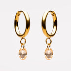 18K Gold Plated Rosé Stone Oval Drop Hoop Earrings