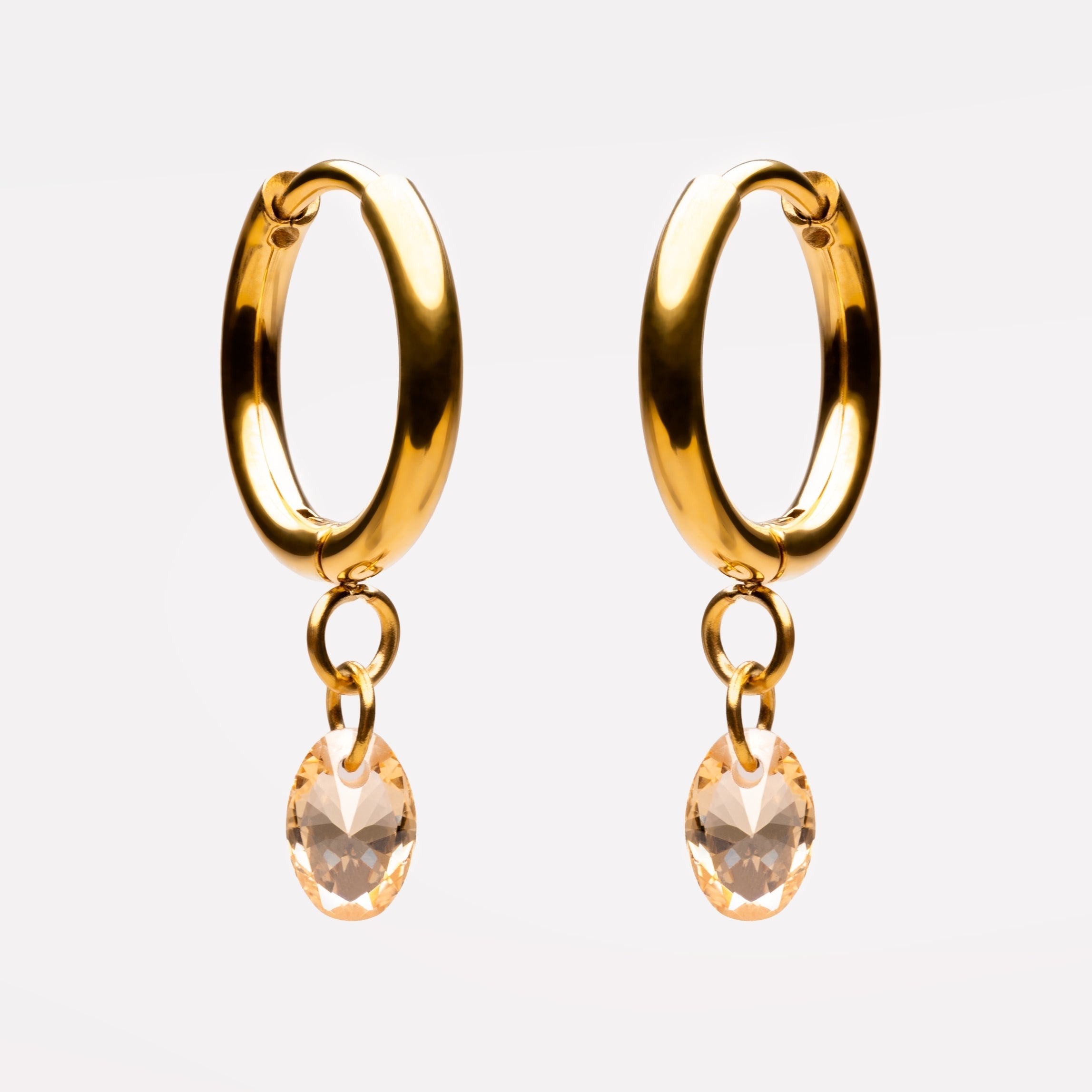 18K Gold Plated Rosé Stone Oval Drop Hoop Earrings