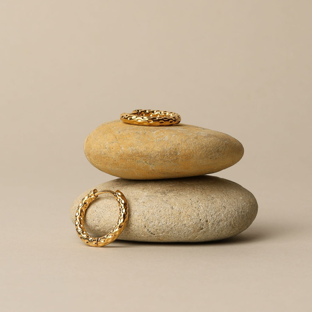 18K Gold Plated Hammered Hoop Earrings Huggie