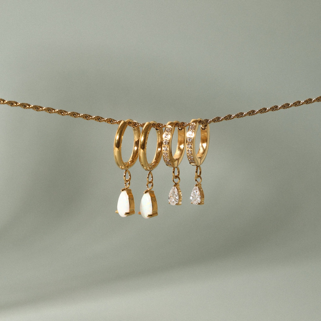 18K Gold Plated Crystal Zircon Drop Huggie Hoops