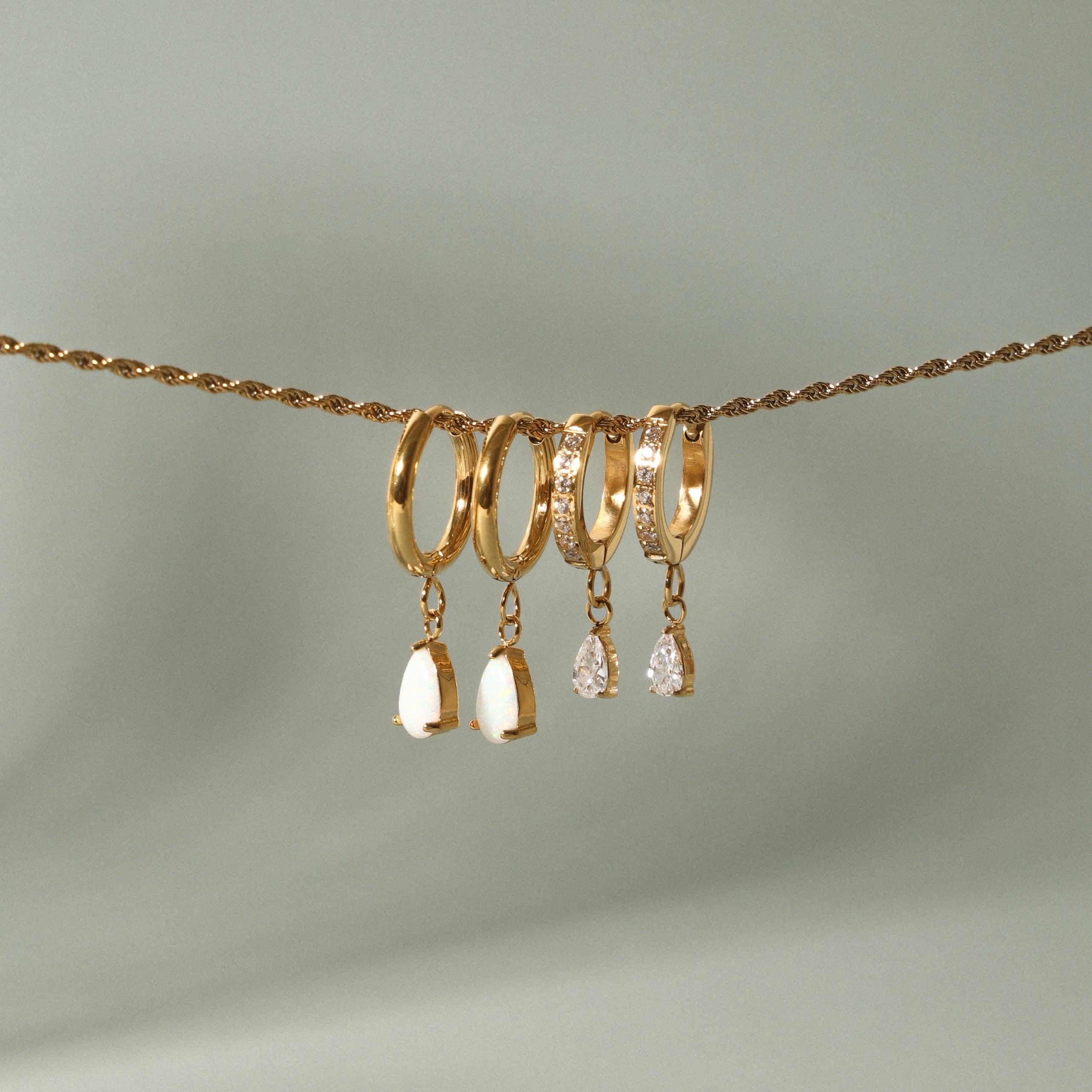 18K Gold Plated Crystal Zircon Drop Huggie Hoops