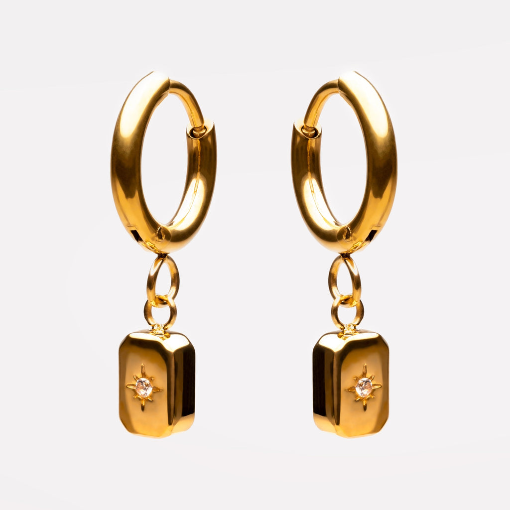 18K Gold Plated Celestial Star Zircon Charm Hoops