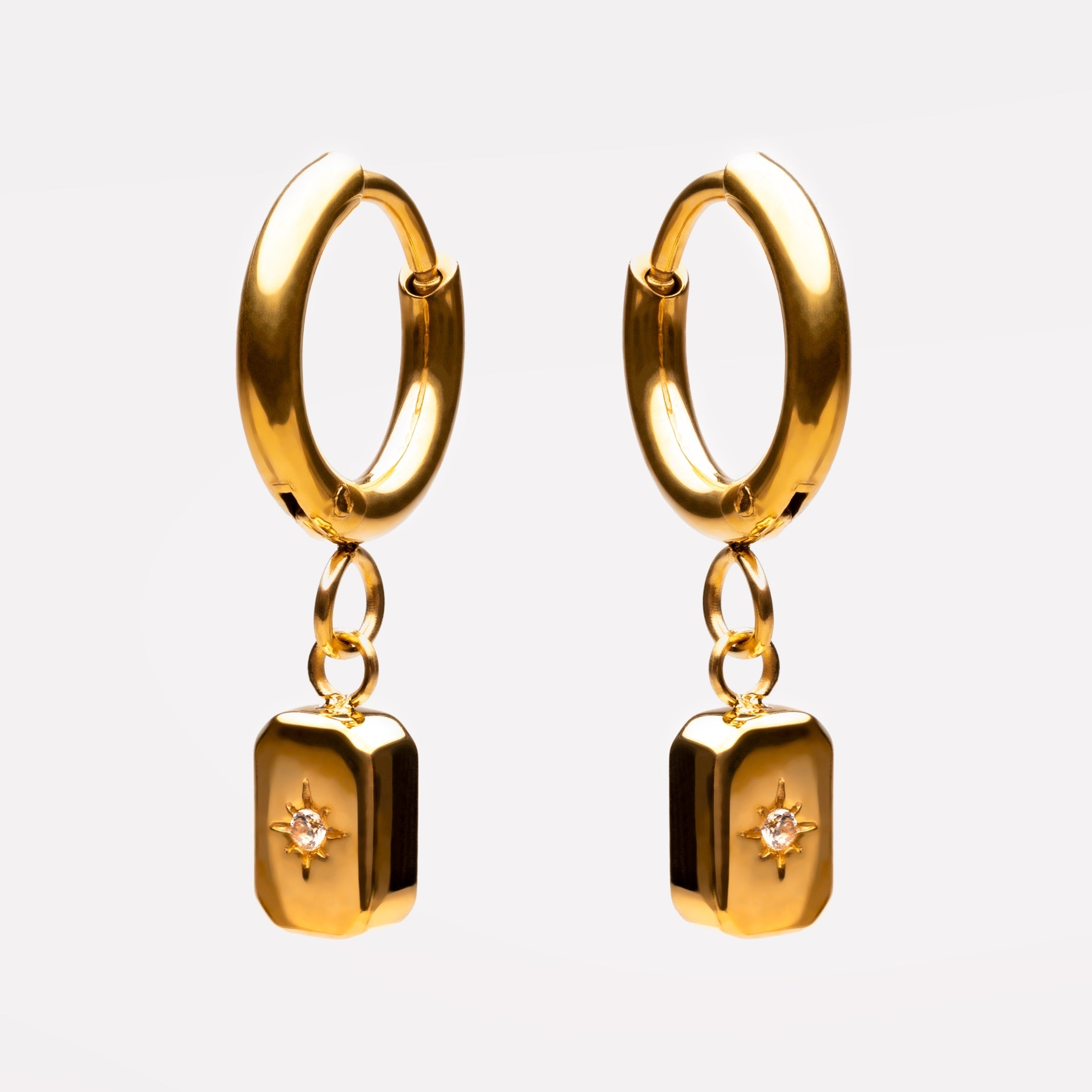 18K Gold Plated Celestial Star Zircon Charm Hoops