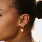 18K Gold Plated Sun Coin Drop Hoop Earrings