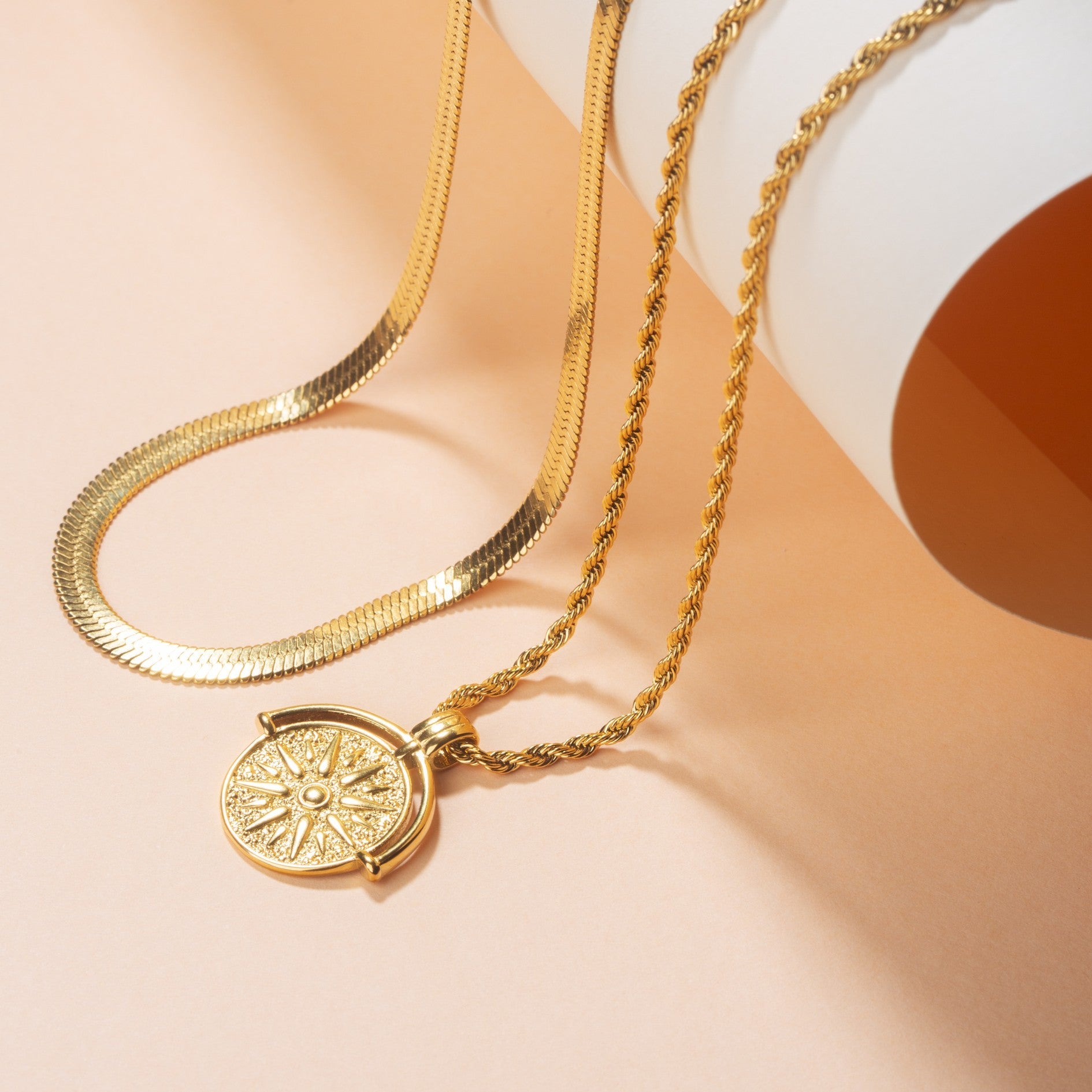 Herringbone Choker & Gold Sun Necklace Bundle Set