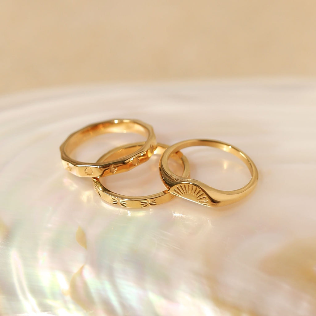 18K Gold Plated Sunrise Half-Sun Stackable Ring