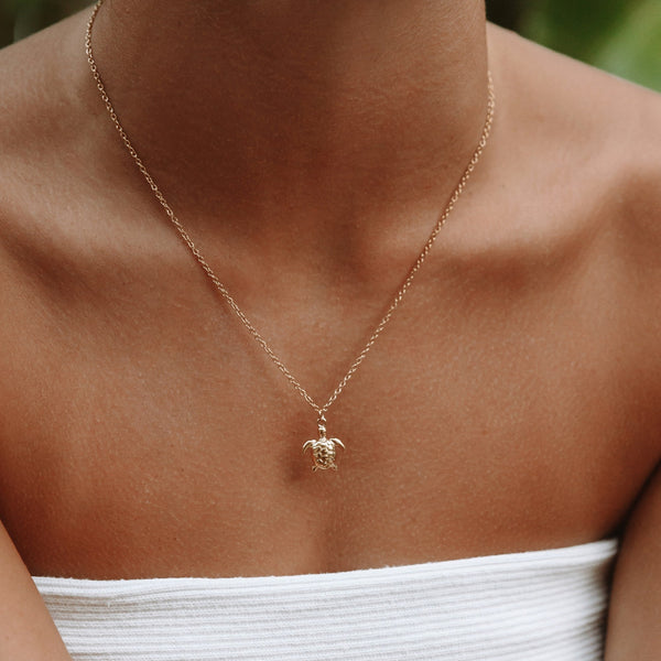 18K Gold Plated Sea Turtle Pendant Necklace Waterproof