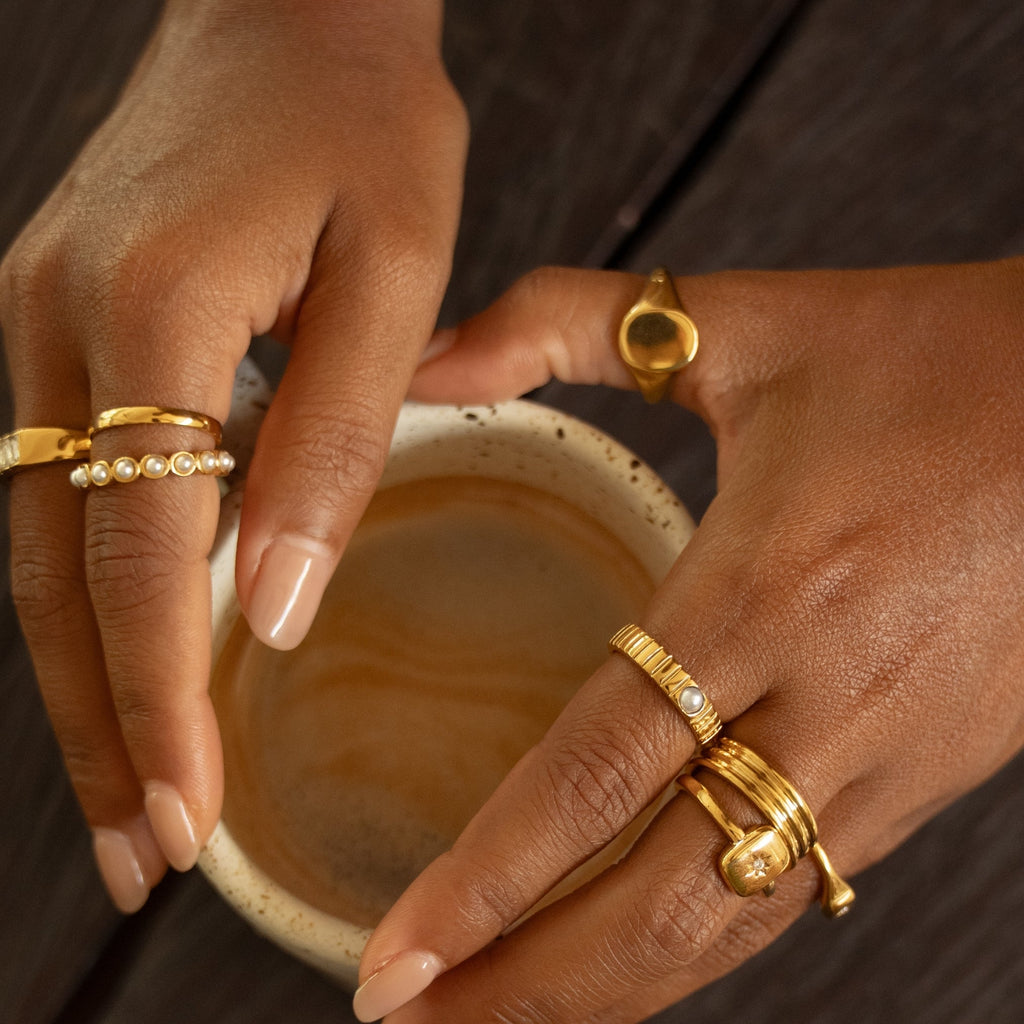 18K Gold Plated Everyday Slim Band Ring Waterproof