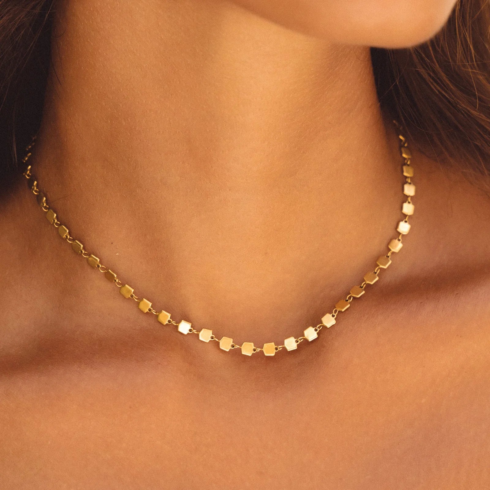 18K Gold Plated Geometric Bead Choker Necklace Waterproof