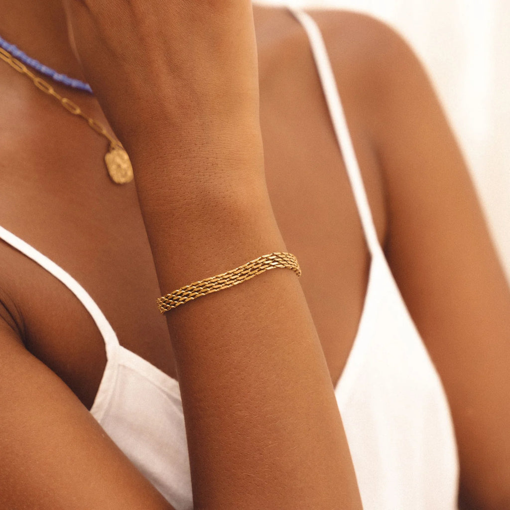 18K Gold Plated Woven Chain Bracelet Statement Bold