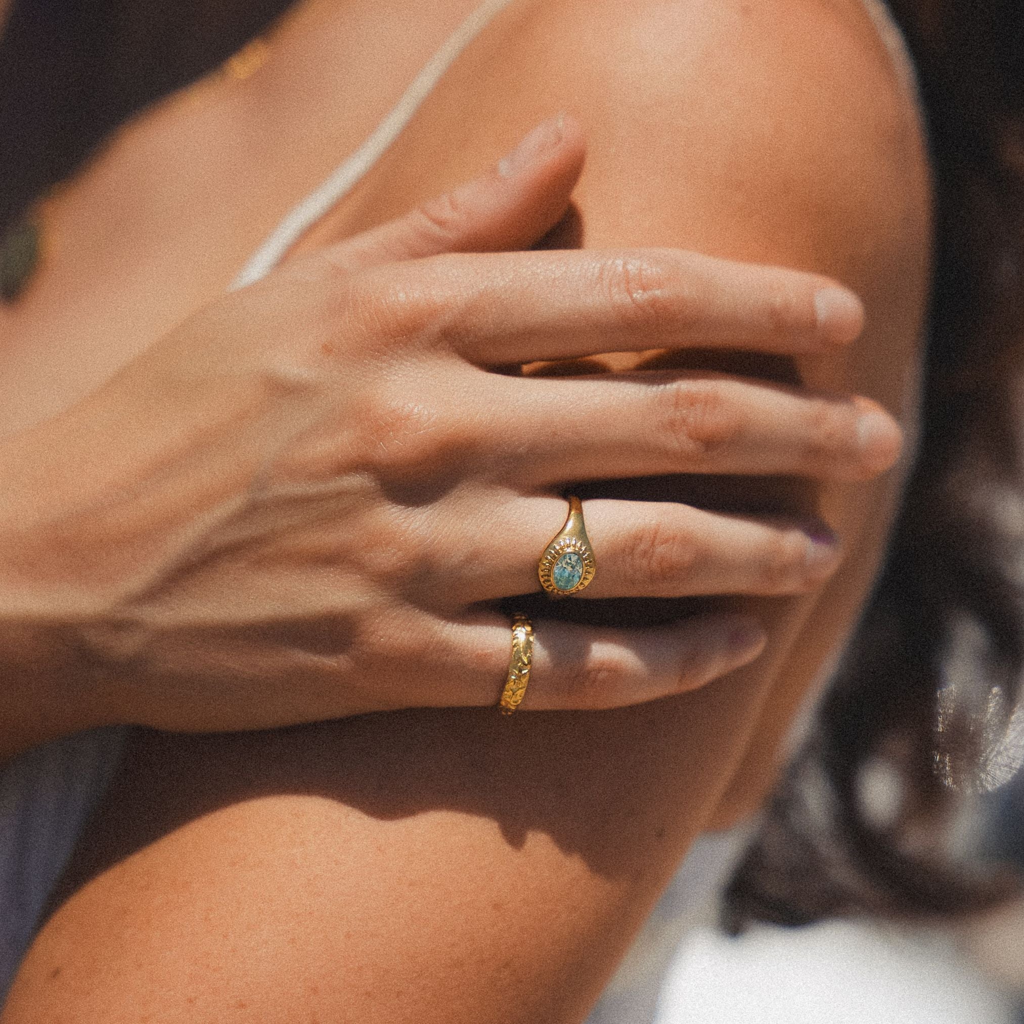 18K Gold Plated Blue Stone Ring
