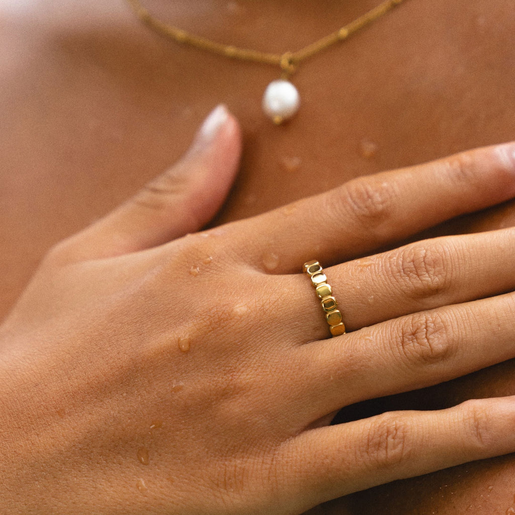 18K Gold Plated Beaded Stacking Ring Gold Silver