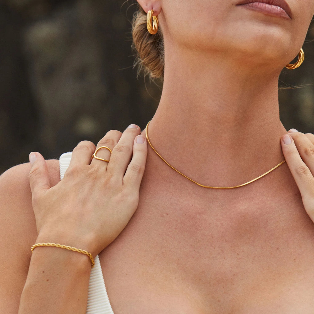 18K Gold Plated Dainty Herringbone Chain Choker Necklace Waterproof