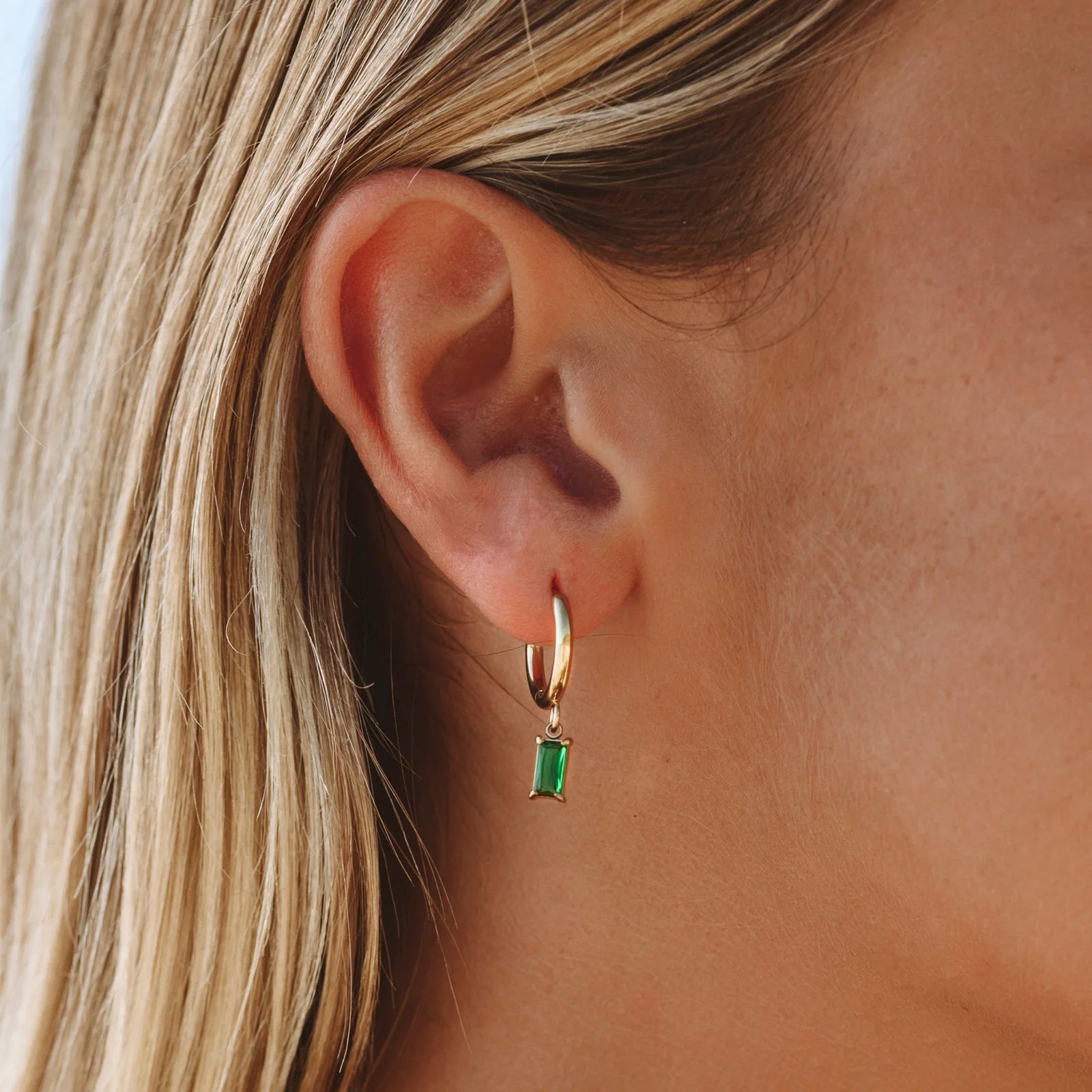 18K Gold Plated Green Zircon Hoop Earrings Ocean