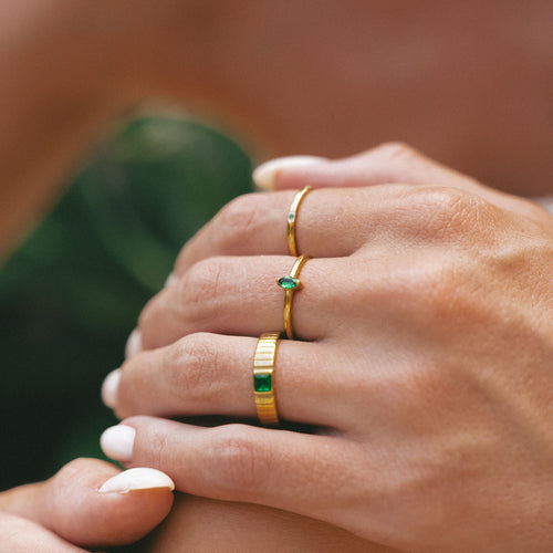 18K Gold Plated Dainty Emerald Green Zircon Ring