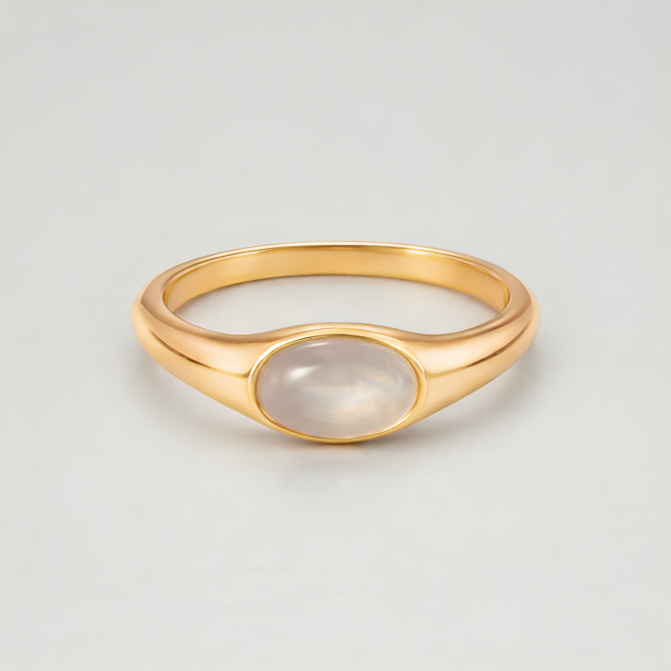 18K Gold Plated Moonstone Cabochon Band Ring