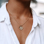 18K Gold Plated Sun Coin Pendant Rope Chain Necklace