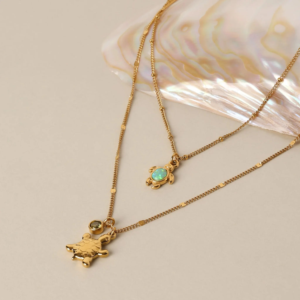 18K Gold Plated Opal Sea Turtle Pendant Necklace Waterproof