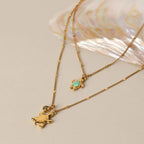 18K Gold Plated Opal Sea Turtle Pendant Necklace Waterproof