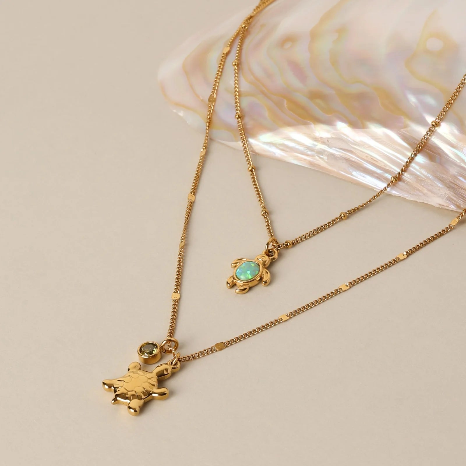 18K Gold Plated Opal Sea Turtle Pendant Necklace Waterproof