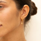 18K Gold Plated Rosé Stone Oval Drop Hoop Earrings