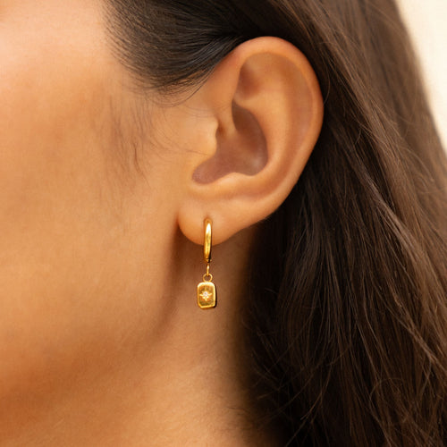 18K Gold Plated Celestial Star Zircon Charm Hoops