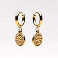 18K Gold Plated Sun Coin Drop Hoop Earrings