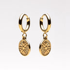 18K Gold Plated Sun Coin Drop Hoop Earrings