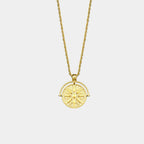 18K Gold Plated Sun Coin Pendant Rope Chain Necklace