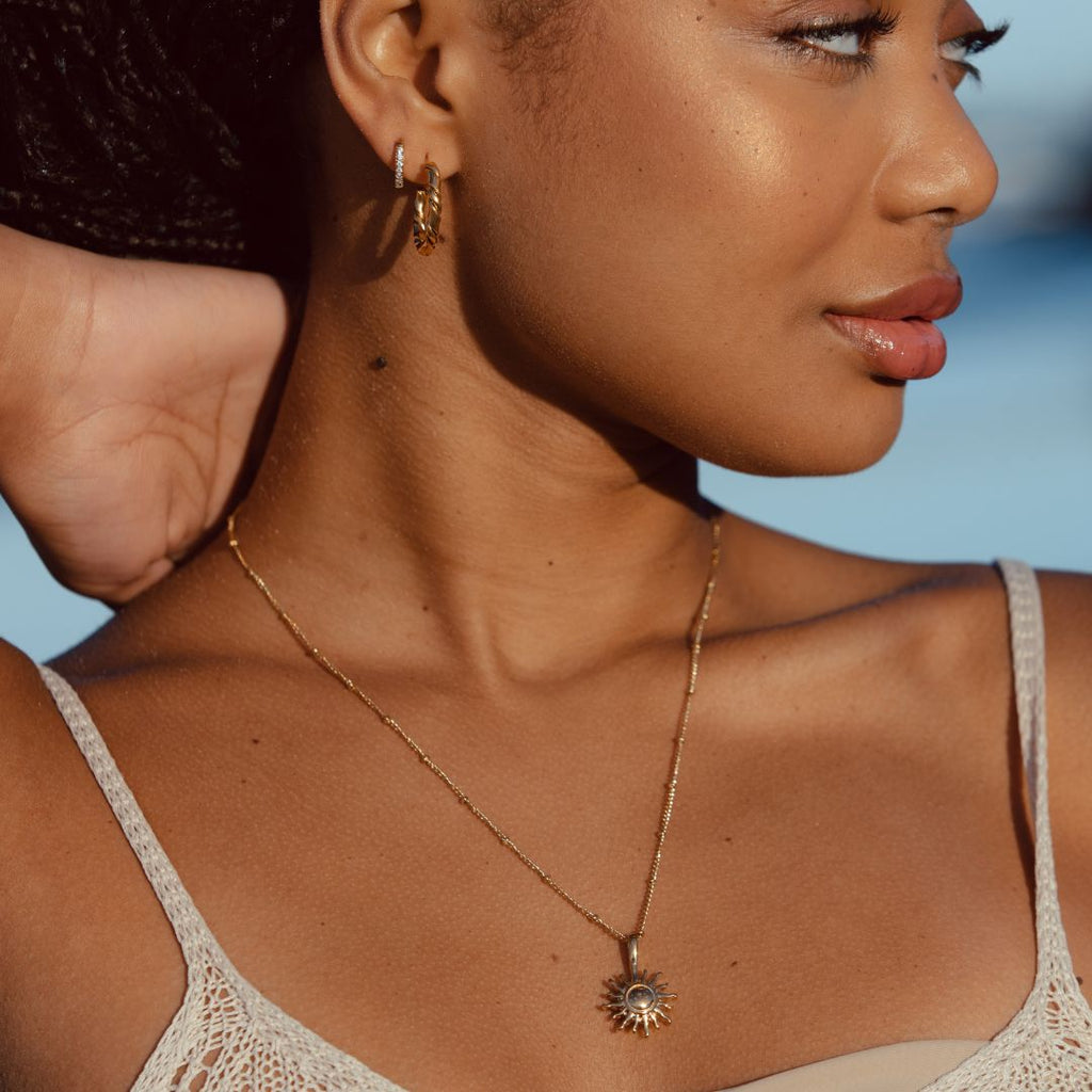 18K Gold Plated Sun Pendant Necklace Waterproof
