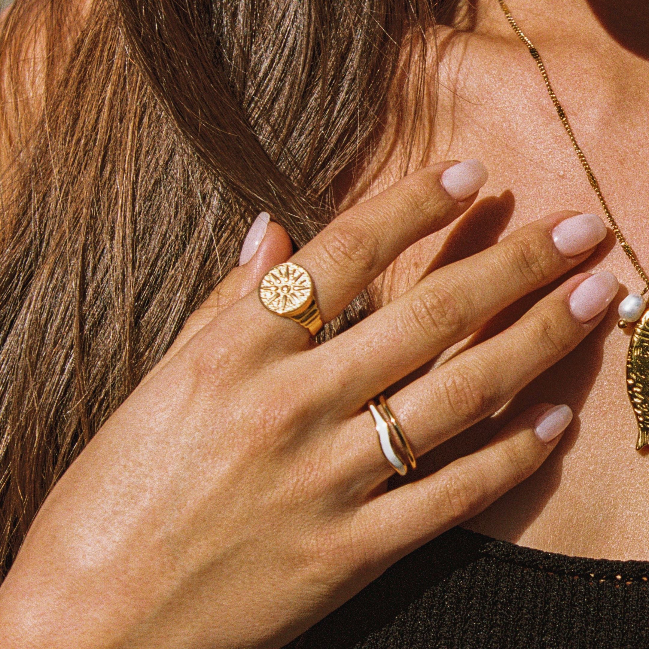 18K Gold Plated Golden Sun Signet Ring