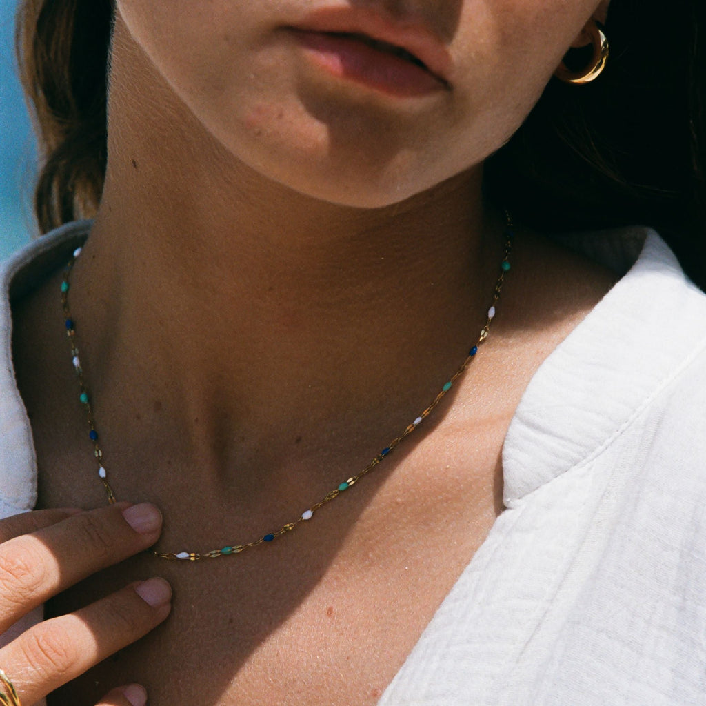 18K Gold Plated Blue Enamel Mykonos Choker Necklace