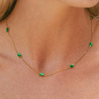 18K Gold Plated Green Stone Pendant Choker Necklace