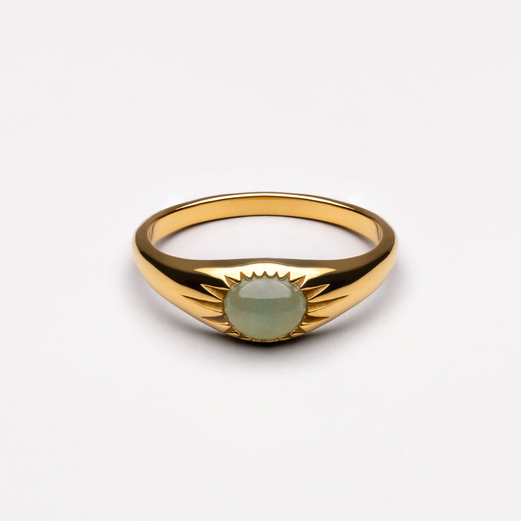 18K Gold Plated Oasis Jade Stone Ring Waterproof