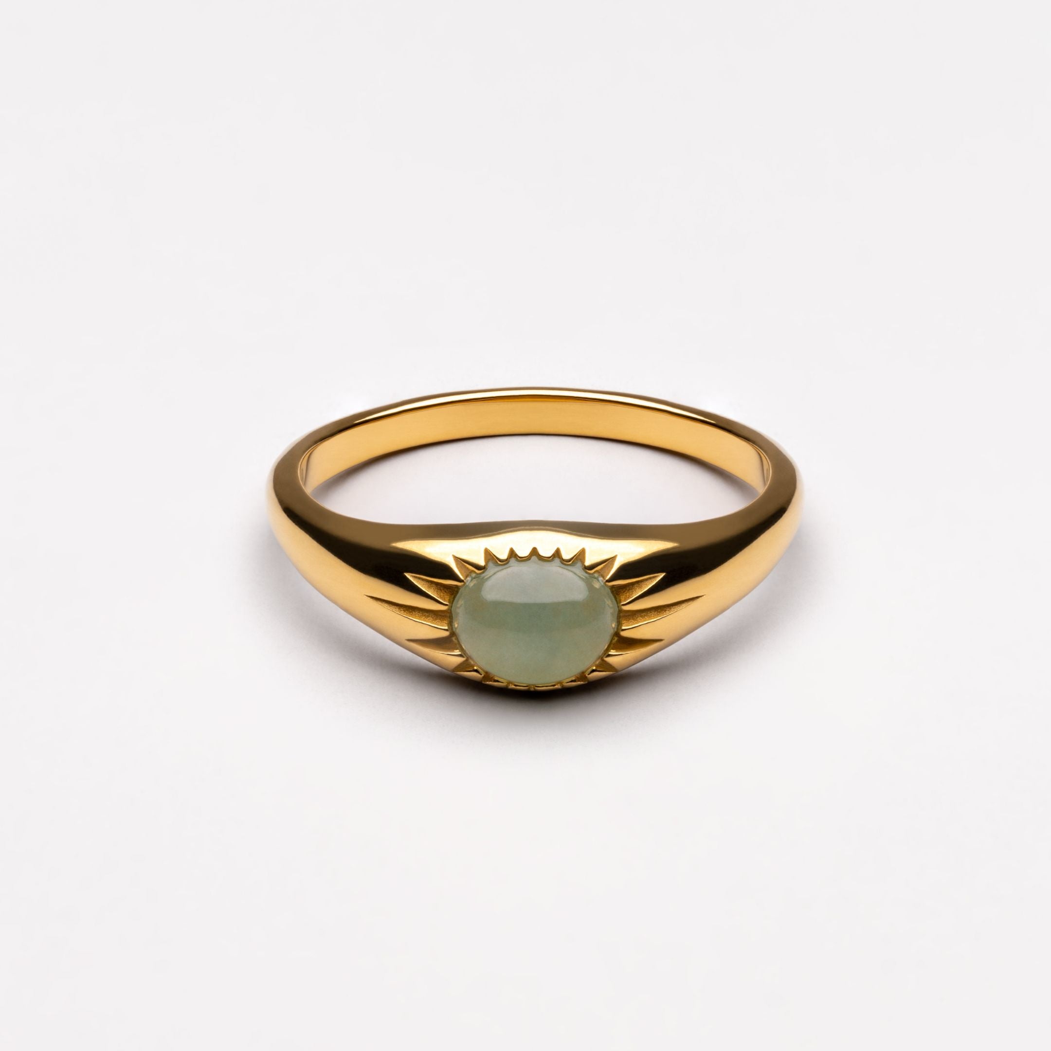 18K Gold Plated Oasis Jade Stone Ring Waterproof