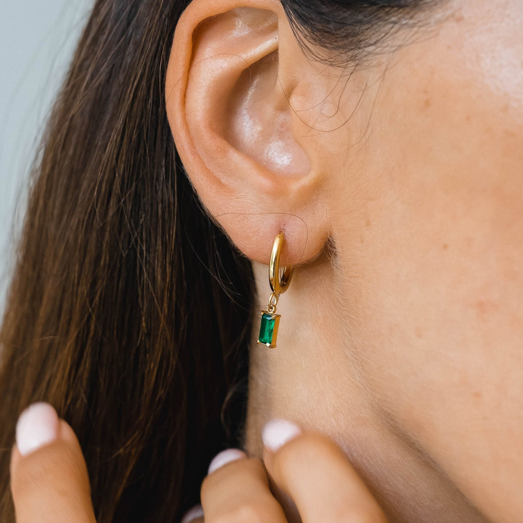 18K Gold Plated Green Zircon Hoop Earrings Ocean